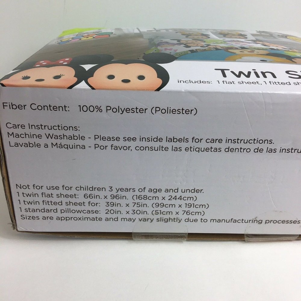 Disney Tsum Tsum Twin Sheet Set Fitted Flat Sheets Pillow Case Minnie Mickey New - Picture 11 of 12